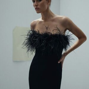 Mango Black Strapless Feather-Trim Wedding Dress